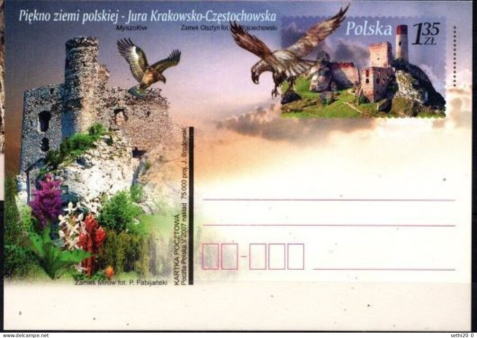 Pologne 2007 Eagle Aigle Castle Château Flowers Fleurs Entier Carte Postale - Aigles & Rapaces Diurnes