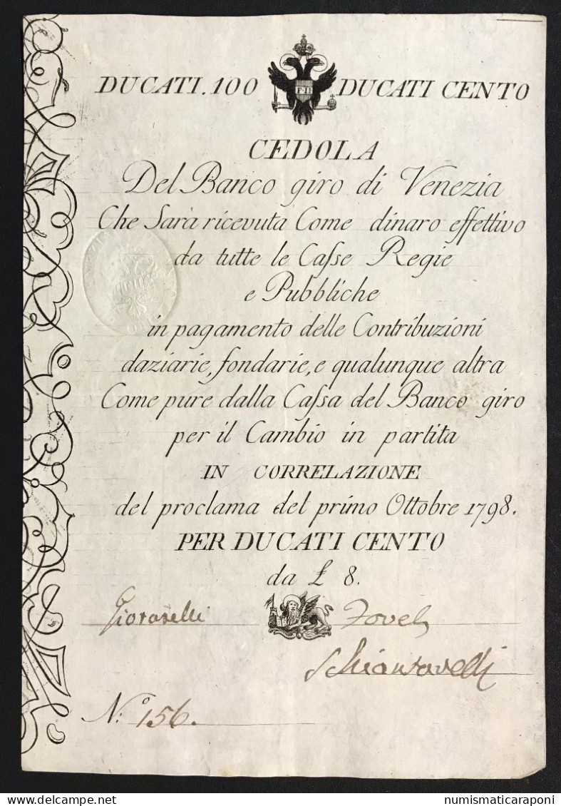 BANCO DEL GIRO DI VENEZIA CEDOLA DA 10 DUCATI 1798 RARA Spl Angolo Arrotondato Lotto.2927 - Autres & Non Classés