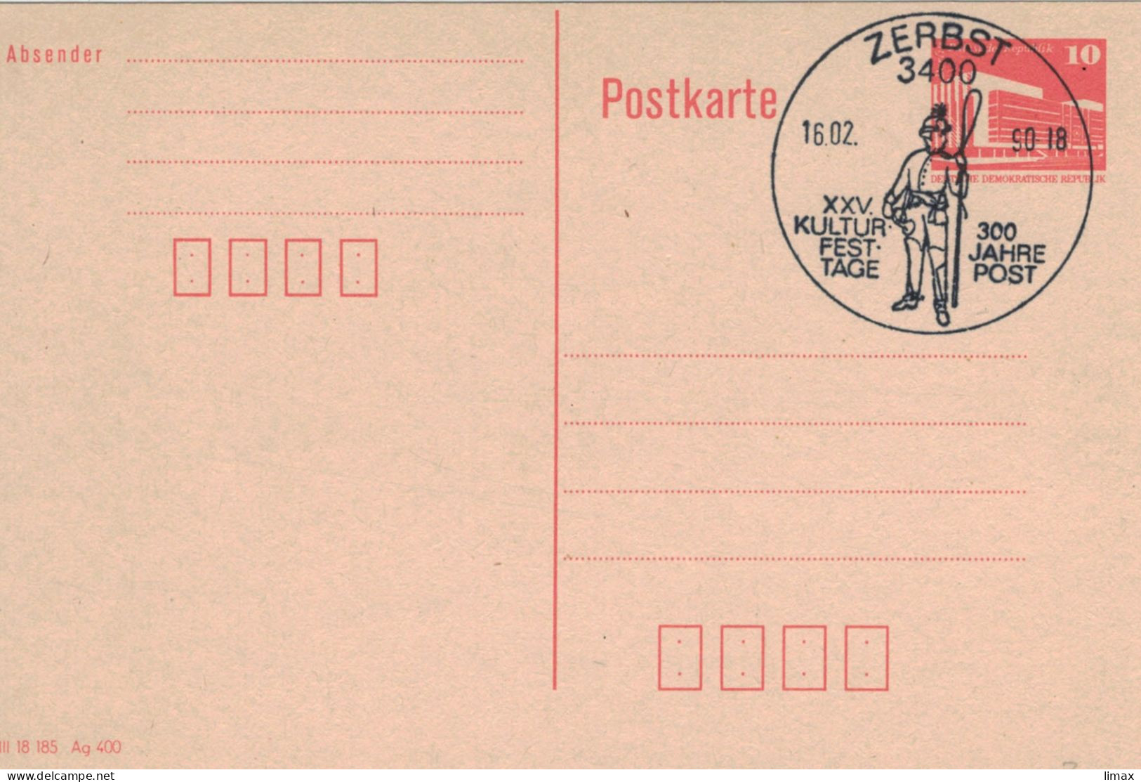 Ganzsache 3400 Zerbst 1990 Kultur-Fest-Tage - Postkarten - Gebraucht