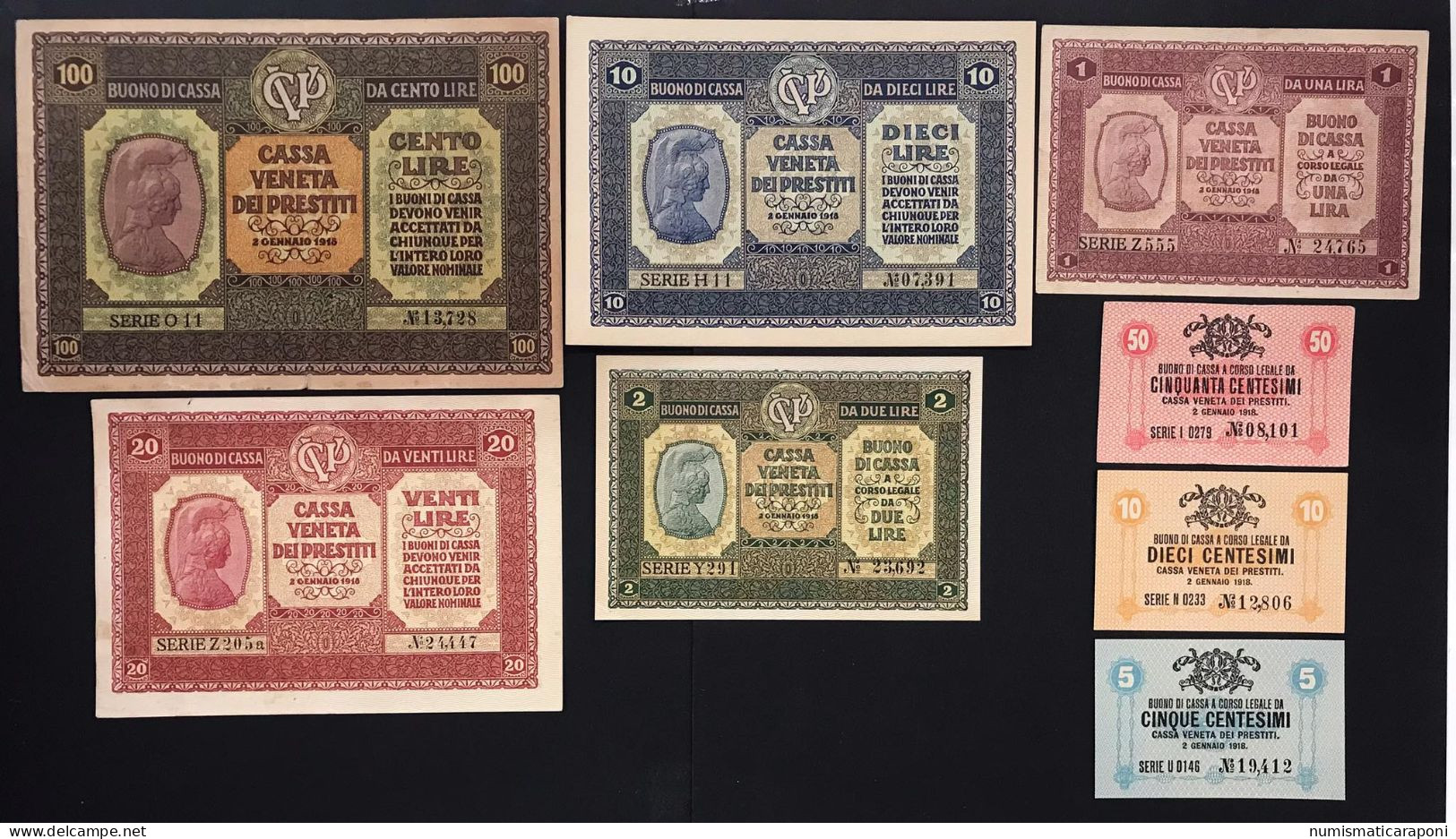 Cassa Veneta Dei Prestiti 1 + 2 + 10 20 100 Lire + 5 + 10 + 50 Cent  1918 LOTTO 4063 - Non Classificati