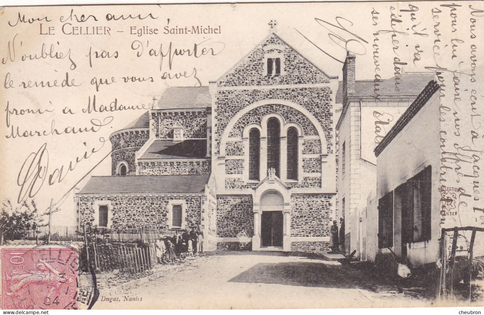 44. LE CELLIER. CPA. EGLISE SAINT MICHEL. ANIMATION.. ANNEE 1904  + TEXTE - Le Cellier