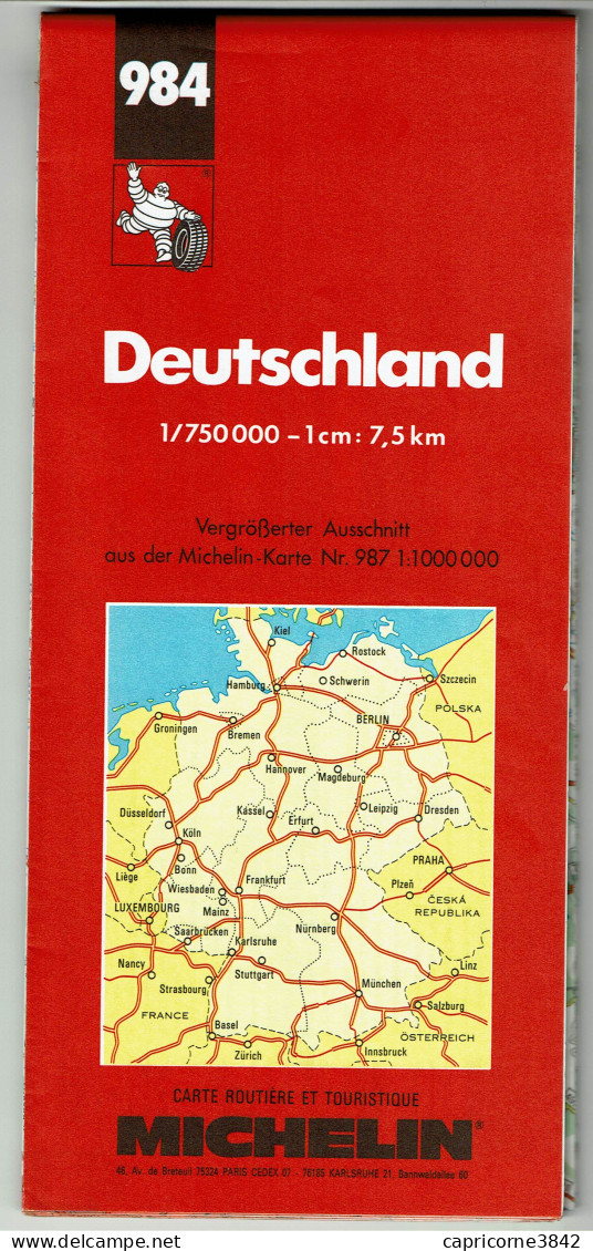 Carte Routière MICHELIN D'ALLEMAGNE N° 984 - 10eme édition 1997 - Parfait état - Cartes Routières