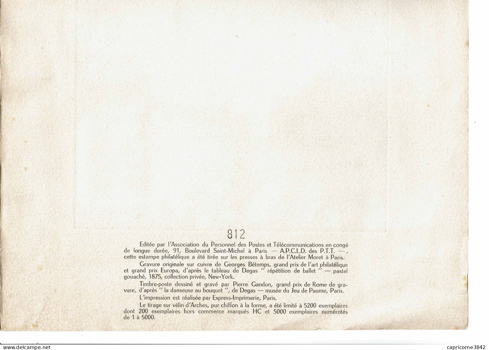Gravure Sur Cuivre De Bétemps D'après Degas -"La Danseuse Au Bouquet" -tp N1653 -Oblit 1er Jour -format 38,5 X 28,5 Cm - Documents De La Poste