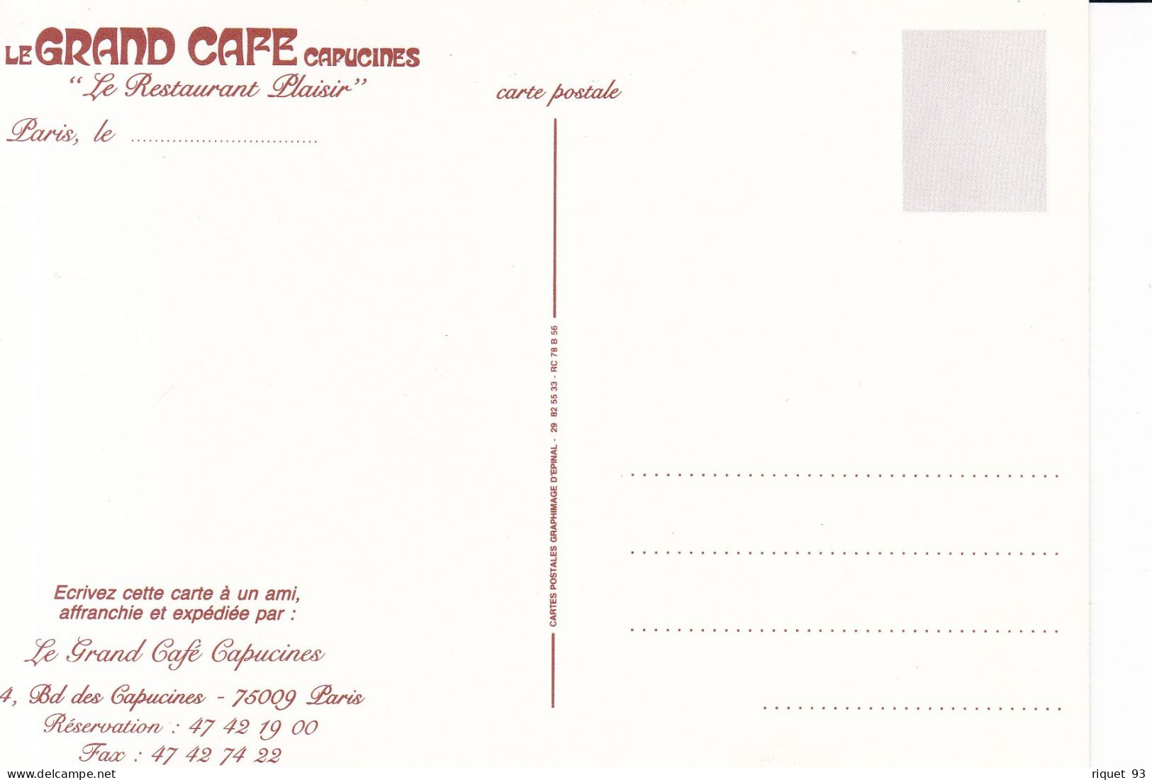 Lot 2cp- CAFES PARISIENS - "Le Grand Café CAPICIN" Et Le PROCOPE" - Werbepostkarten