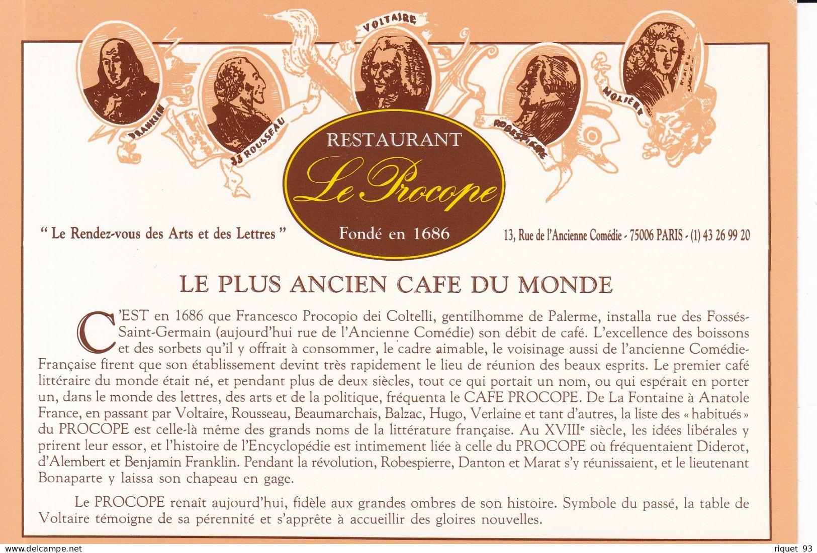 Lot 2cp- CAFES PARISIENS - "Le Grand Café CAPICIN" Et Le PROCOPE" - Advertising