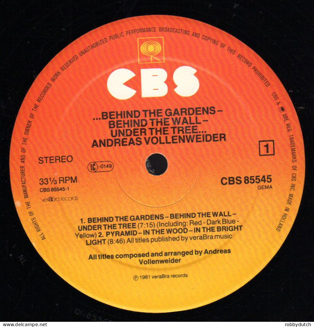 * LP *  ANDREAS VOLLENWEIDER - BEHIND THE GARDENS, BEHIND THE WALL, UNDER THE TREE (NL 1981 Ex!!!) - Strumentali