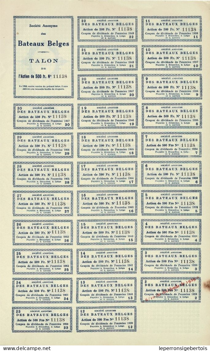 Titre De 1929 - Société Anonyme Des Bateaux Belges - Navigation