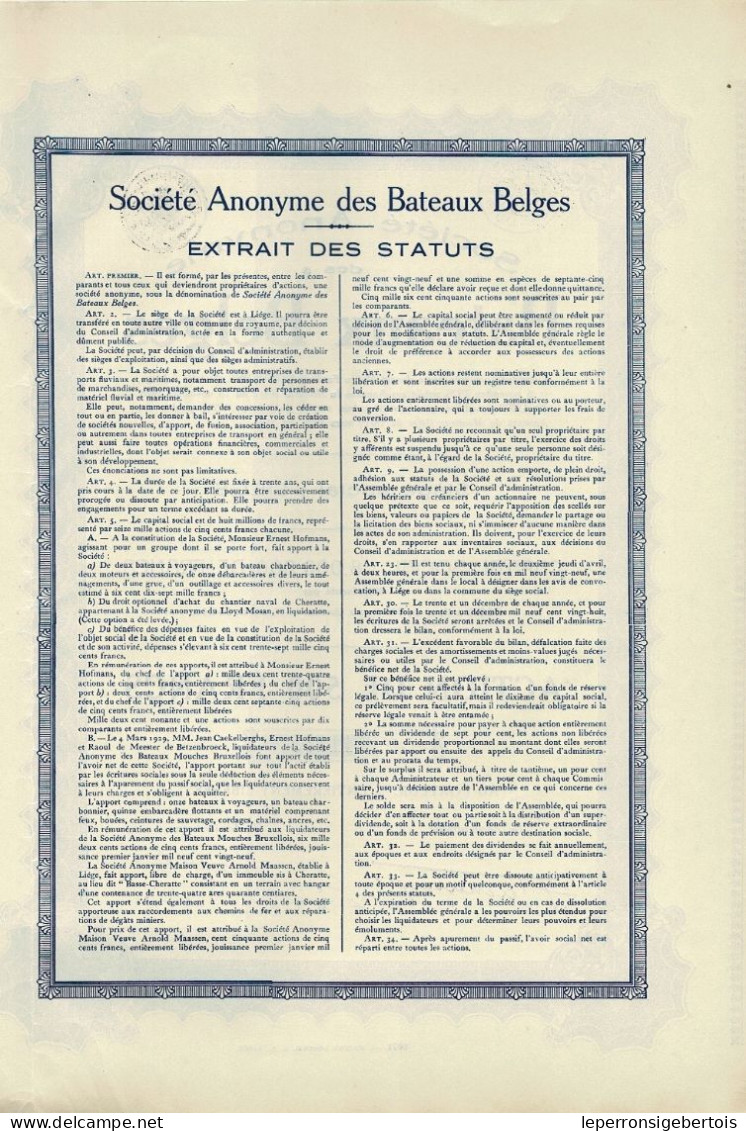 Titre De 1929 - Société Anonyme Des Bateaux Belges - Navigation