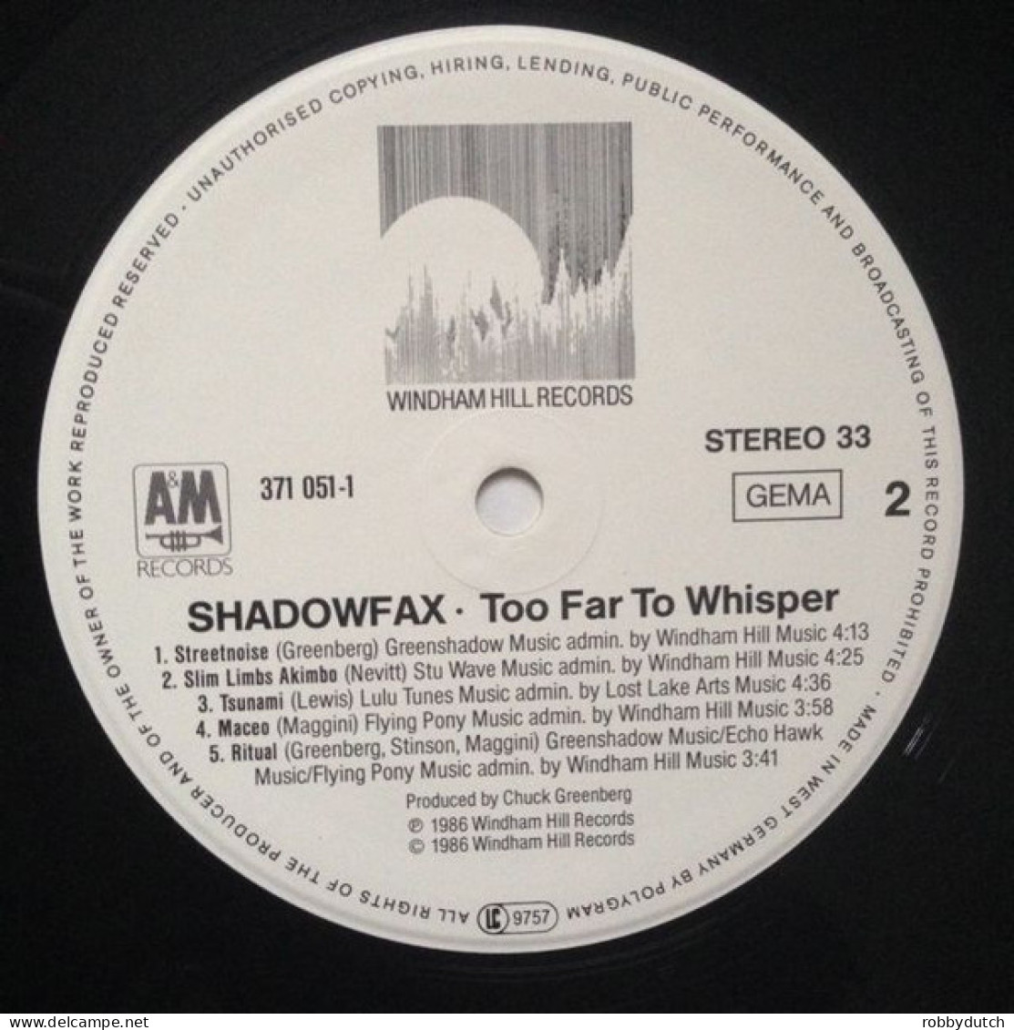 * LP *  SHADOWFAX - TOO FAR TO WHISPER (Germany 1986 EX) - Jazz