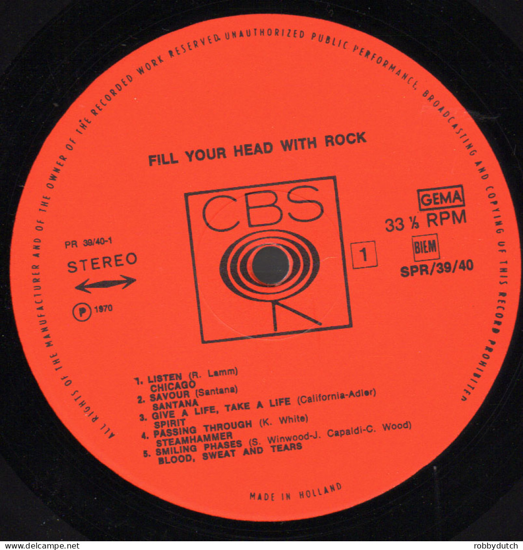 * 2LP *  FILL YOUR HEAD WITH ROCK - CHICAGO / SANTANA / FLOCK / ARGENT / JANIS JOPLIN A.o. (Europe 1970 EX) - Compilaciones