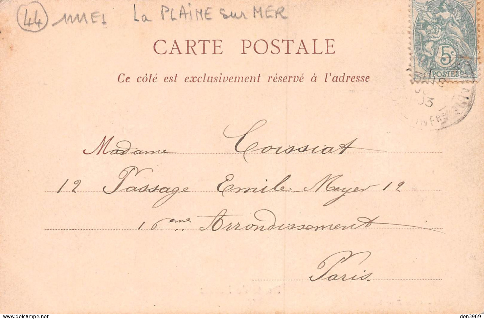 La PLAINE-sur-Mer (Loire-Atlantique) - Route De Pornic - Précurseur 1903 (2 Scans) Paris 16e, 12 Passage Emile Meyer - La-Plaine-sur-Mer