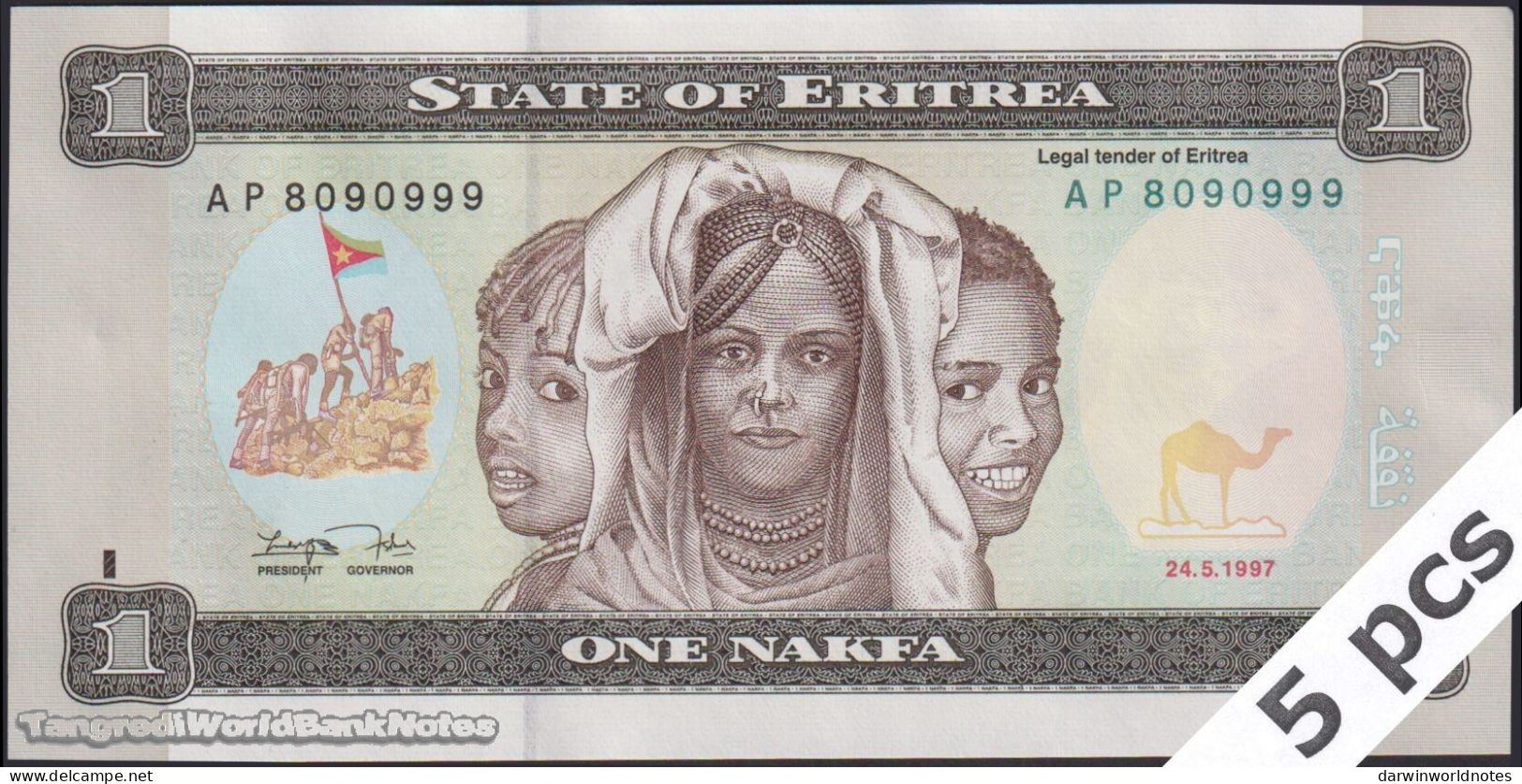 DWN - ERITREA P.1 - 1 Nakfa 1997 UNC - Various Prefixes - DEALERS LOT X 5 - Eritrea