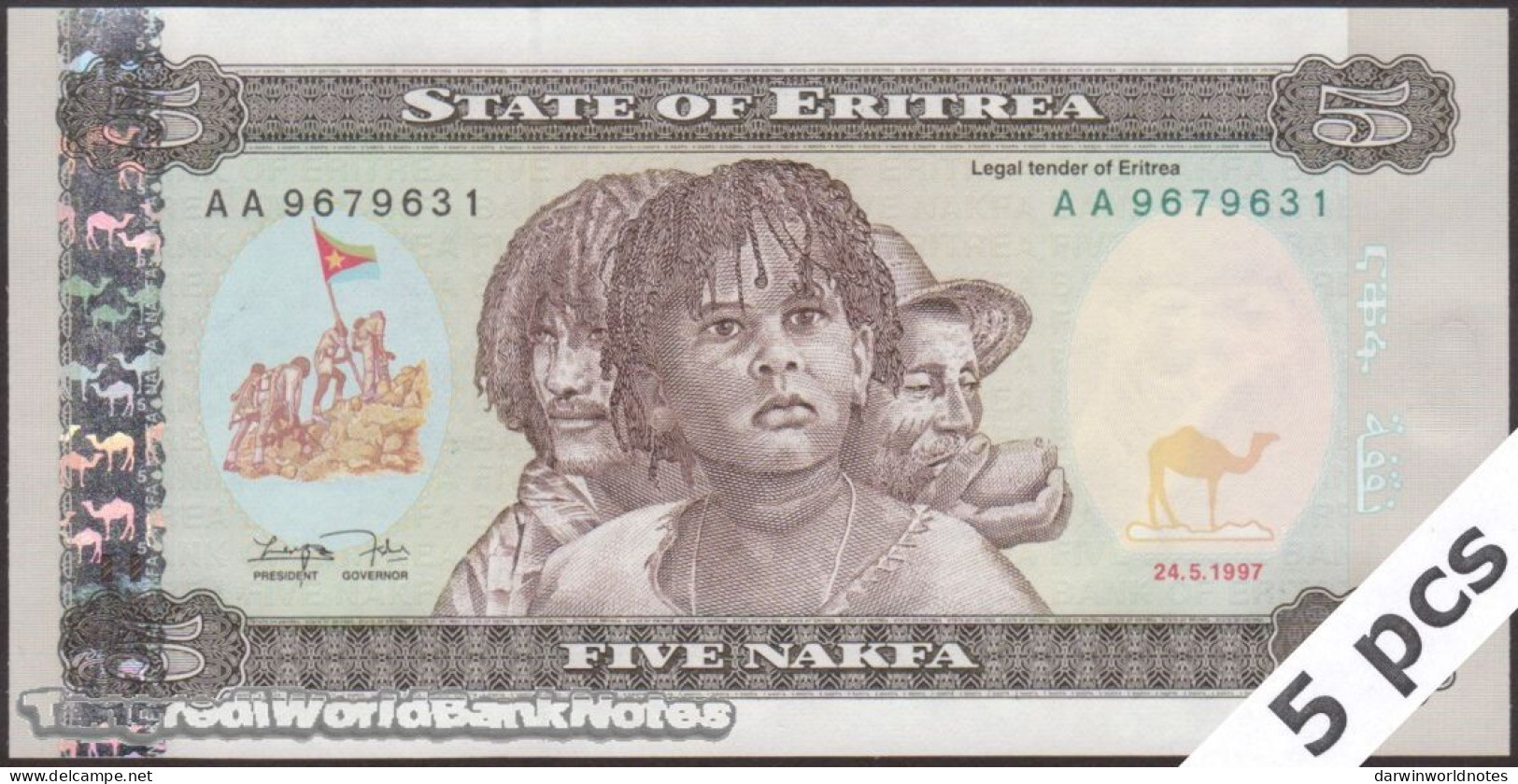 DWN - ERITREA P.2 - 5 Nakfa 1997 UNC - Prefix AA - DEALERS LOT X 5 - Erythrée