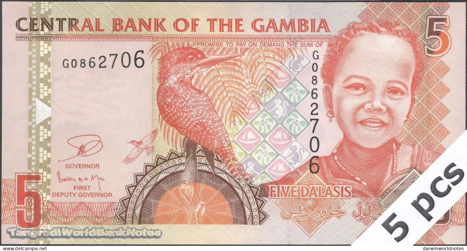 DWN - GAMBIA P.25c - 5 Dalasis ND (2014) UNC - Various Prefixes - DEALERS LOT X 5 - Gambia