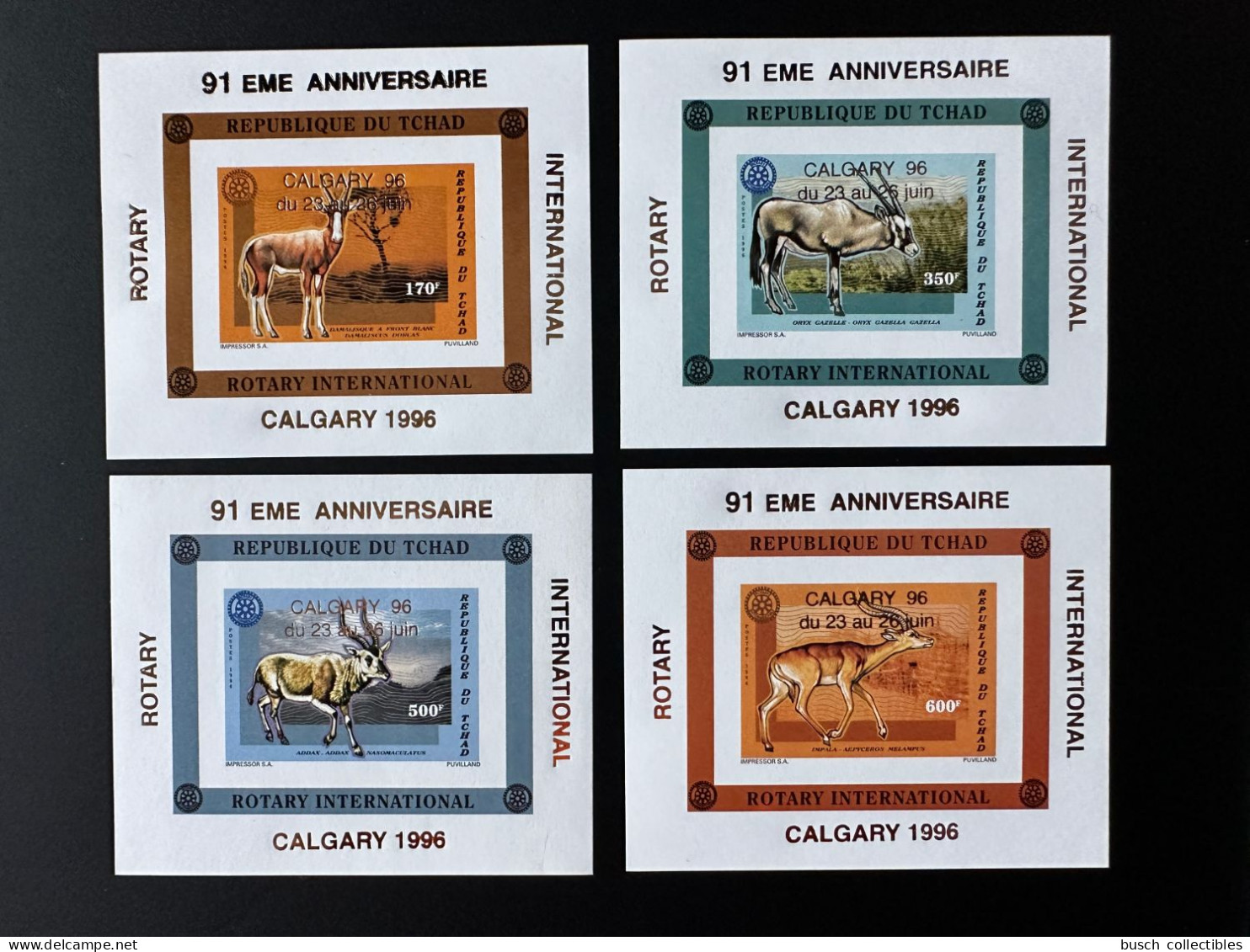 Tchad Chad Tschad 1996 Mi. Bl. E271B - H271B IMPERF Rotary International Calgary Gold Overprint Surcharge Or Faune Fauna - Autres & Non Classés