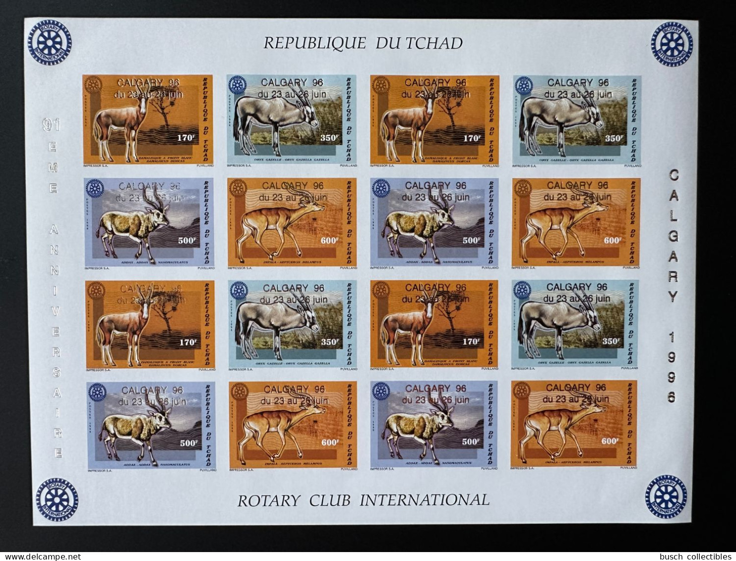 Tchad Chad Tschad 1996 Mi. 1452 - 1455 B IMPERF Kleinbogen Rotary International Calgary Gold Overprint Surcharge Or - Autres & Non Classés