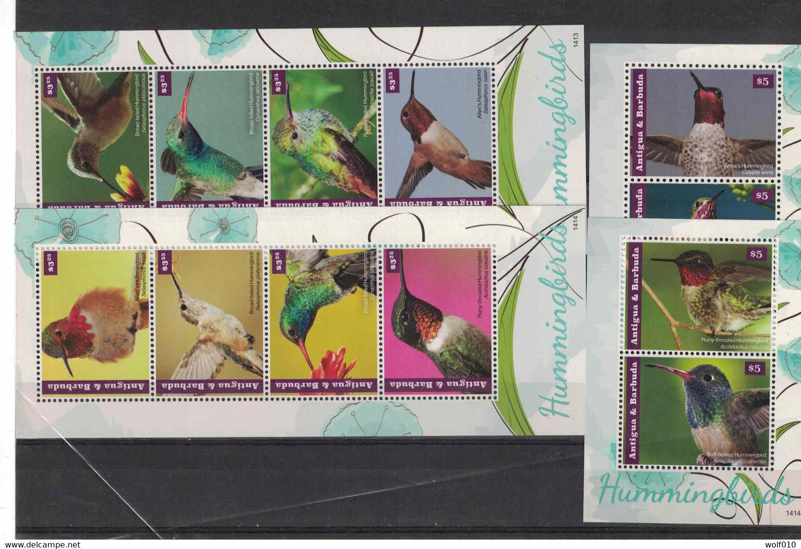 Antigua. 2015. Hummingbirds. 2 Sheets Of 4 + 2 Sheets Of 2. MNH. SCV = 34.50 - Colibris