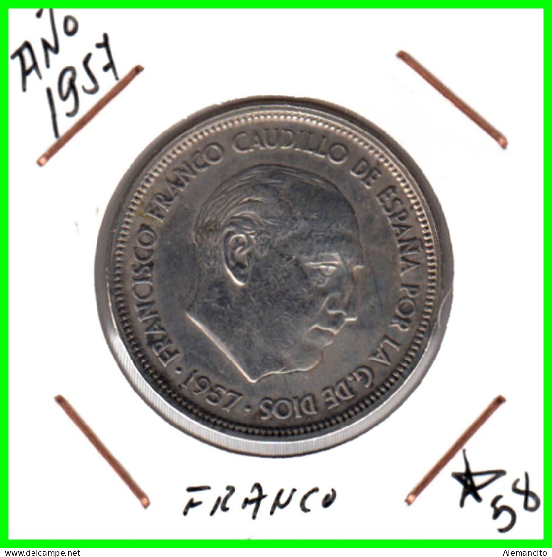 ESPAÑA  ( EUROPA ) -  MONEDA DE 50 Ptas. FRANCO (  NIKEL  ). DEL AÑO 1957 * 58 *  ( CIRCULADA ) - 50 Peseta