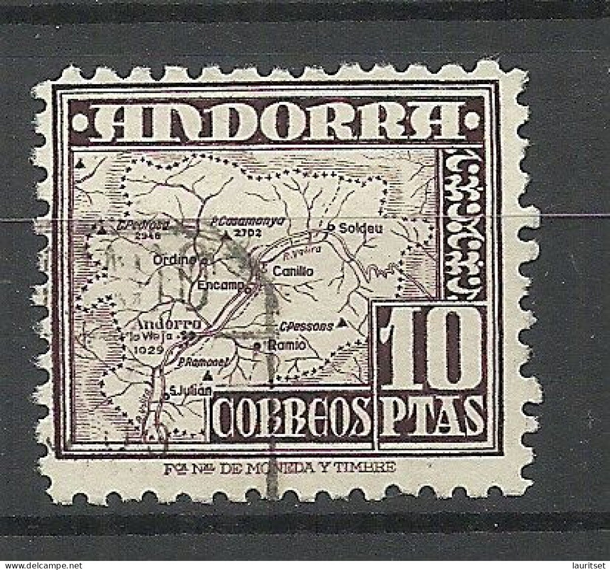 ANDORRE Andorra 1951 Michel 57 O Map Landkarte - Gebraucht