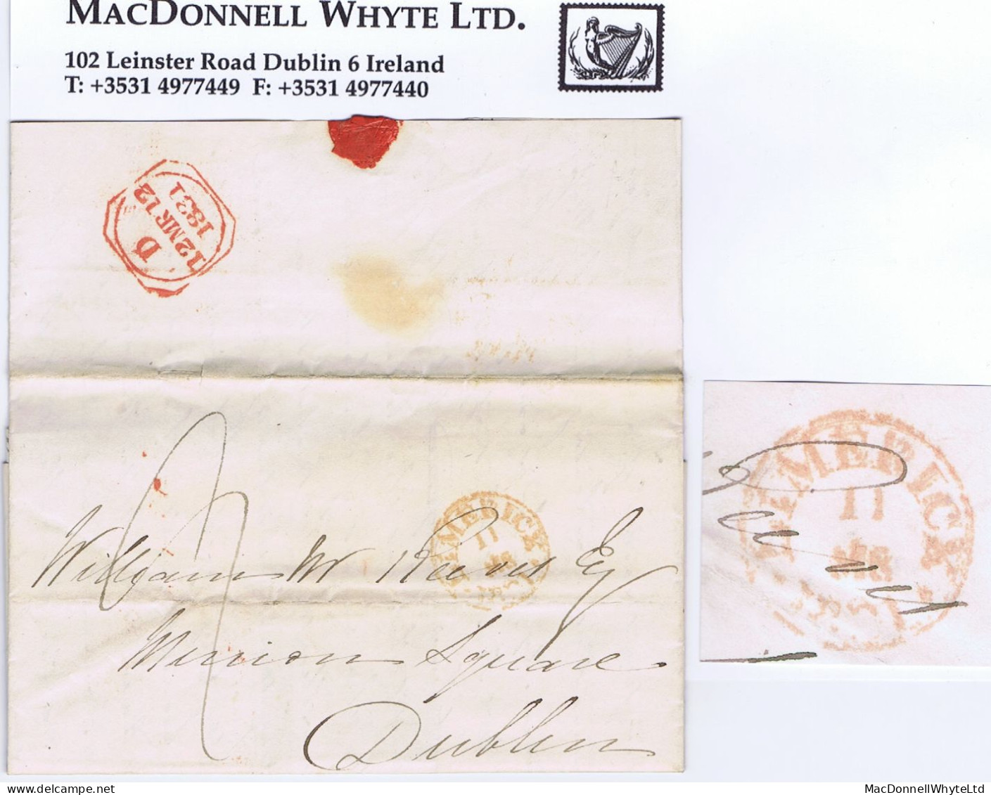 Ireland Limerick 1831 Entire Letter To Dublin With Experimental Fixed-year LIMERICK/*1831* Cds In Red - Préphilatélie