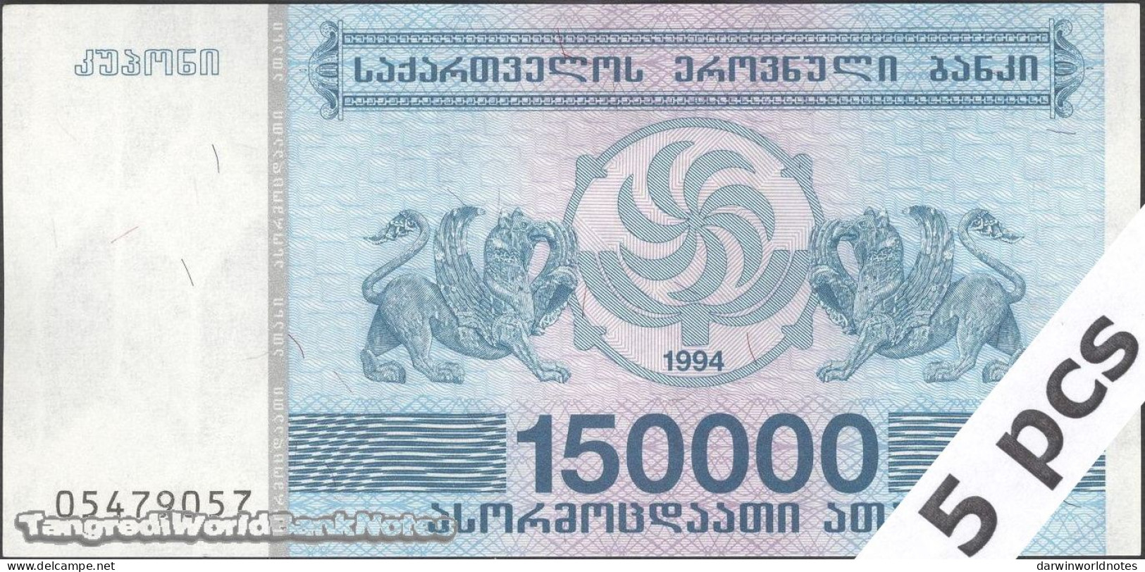 DWN - GEORGIA P.49 - 150000 150.000 Kuponi 1994 UNC - Various Prefixes - DEALERS LOT X 5 - Georgien