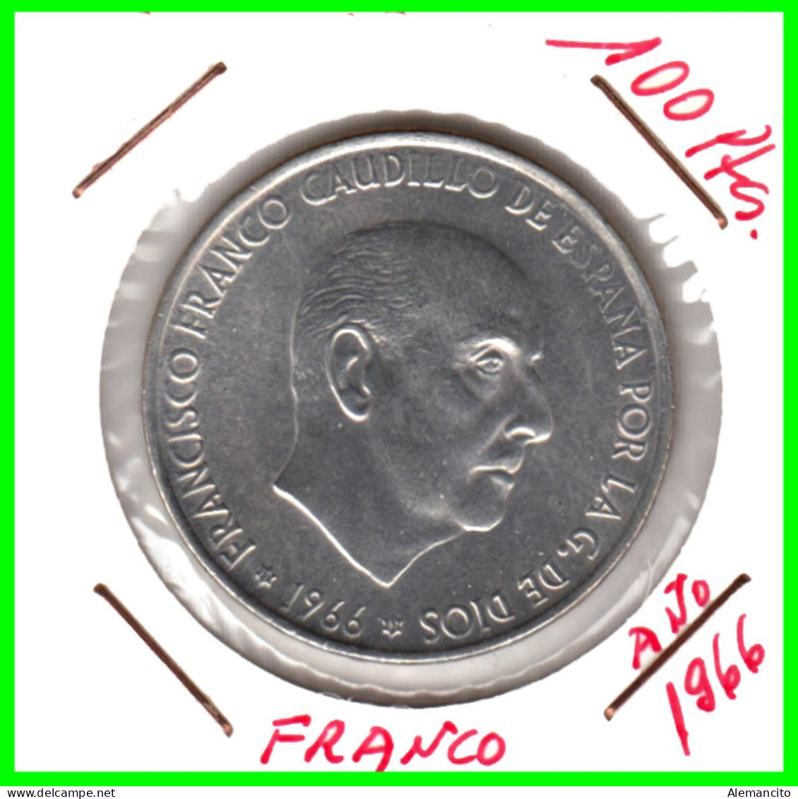 ESPAÑA  ( EUROPA ) -  MONEDA DE 100 Pta. FRANCISCO FRANCO DEL AÑO 1966 *67* PLATA DE 19 Gr - 100 Pesetas