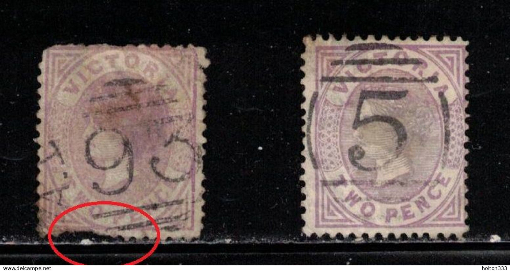 VICTORIA Scott # 135 Used X 2 - Queen Victoria - Numeral Cancels - Pulled Perfs - Oblitérés