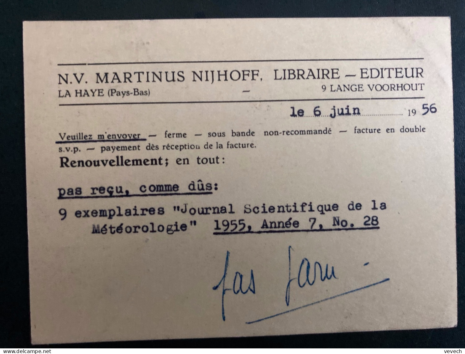 CP MARTINUS NIJHOFF LIBRAIRE EDITEUR EMA 1027 à 15 Du 07 6 56 S GRAVENHAGE - Maschinenstempel (EMA)