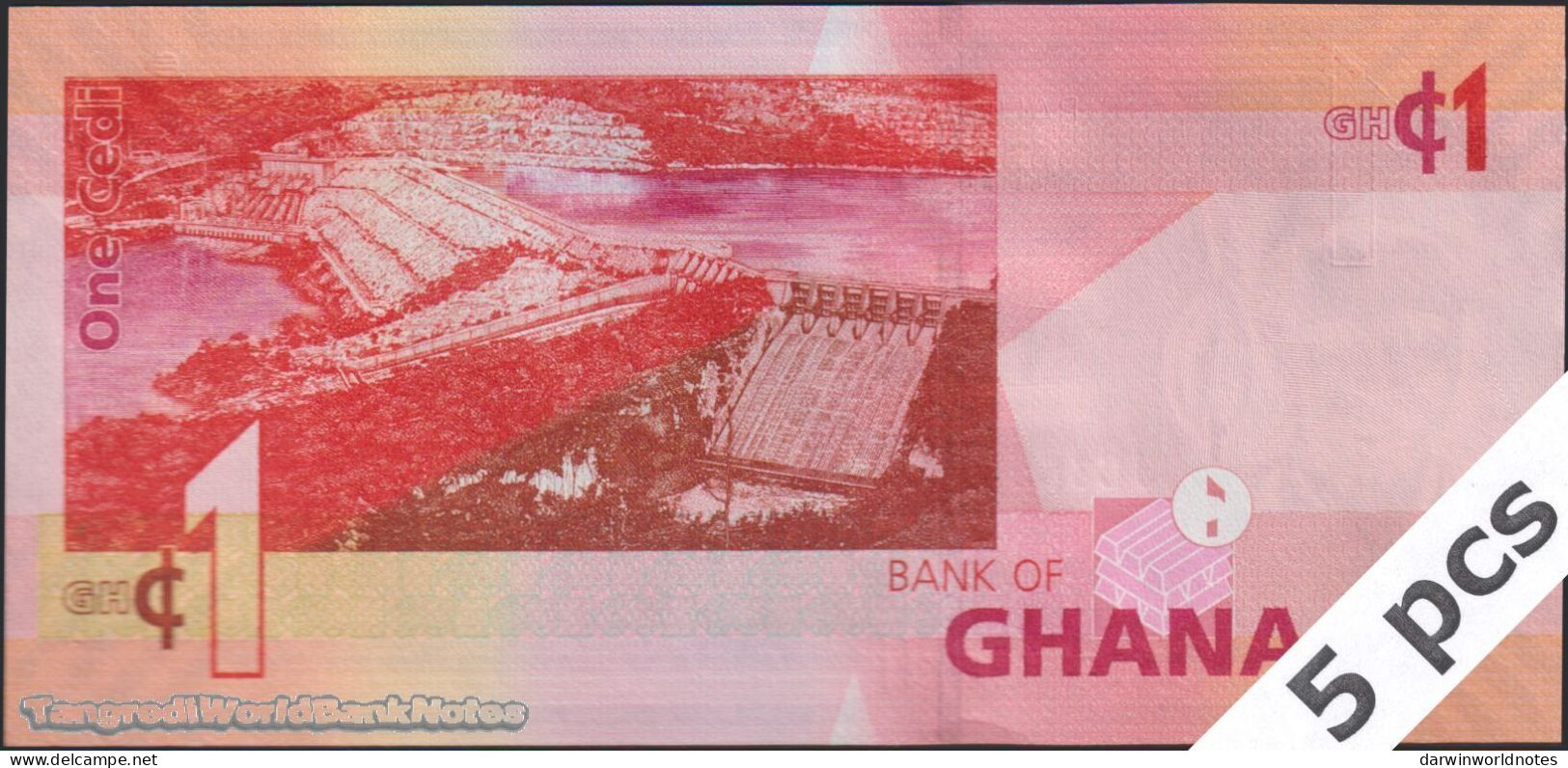 DWN - GHANA P.37g - 1 Cedi 2017 UNC - Various Prefixes - DEALERS LOT X 5 - Ghana