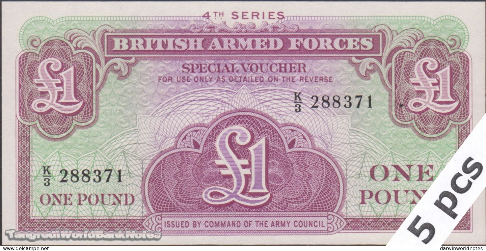 DWN - GREAT BRITAIN (Briish Armed Forces) P.M36a - 1 Pound ND (1962) UNC - Various Prefixes - DEALERS LOT X 5 - British Armed Forces & Special Vouchers