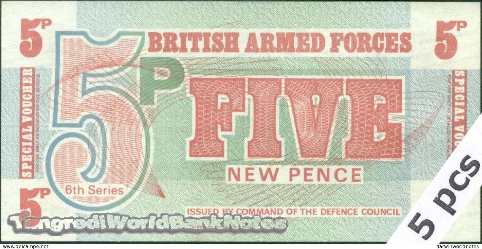 DWN - GREAT BRITAIN (Briish Armed Forces) P.M47 - 5 New Pence ND (1972) AU/UNC - Various Prefixes - DEALERS LOT X 5 - Fuerzas Armadas Británicas & Recibos Especiales