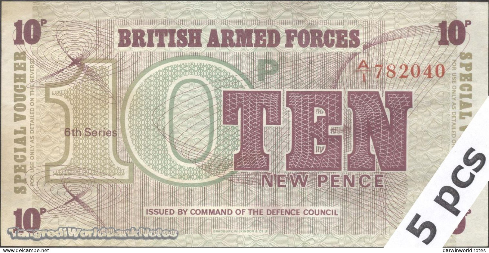 DWN - GREAT BRITAIN (Briish Armed Forces) P.M48 - 10 New Pence ND (1972) VF+  Various Prefixes - DEALERS LOT X 5 - Fuerzas Armadas Británicas & Recibos Especiales