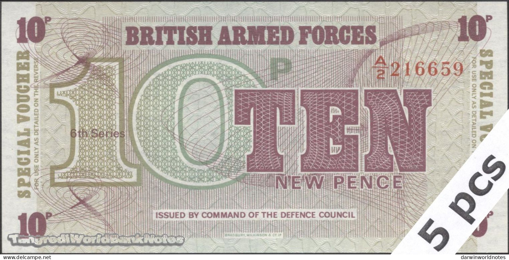 DWN - GREAT BRITAIN (Briish Armed Forces) P.M48 - 10 New Pence ND (1972) UNC - Various Prefixes - DEALERS LOT X 5 - British Troepen & Speciale Documenten