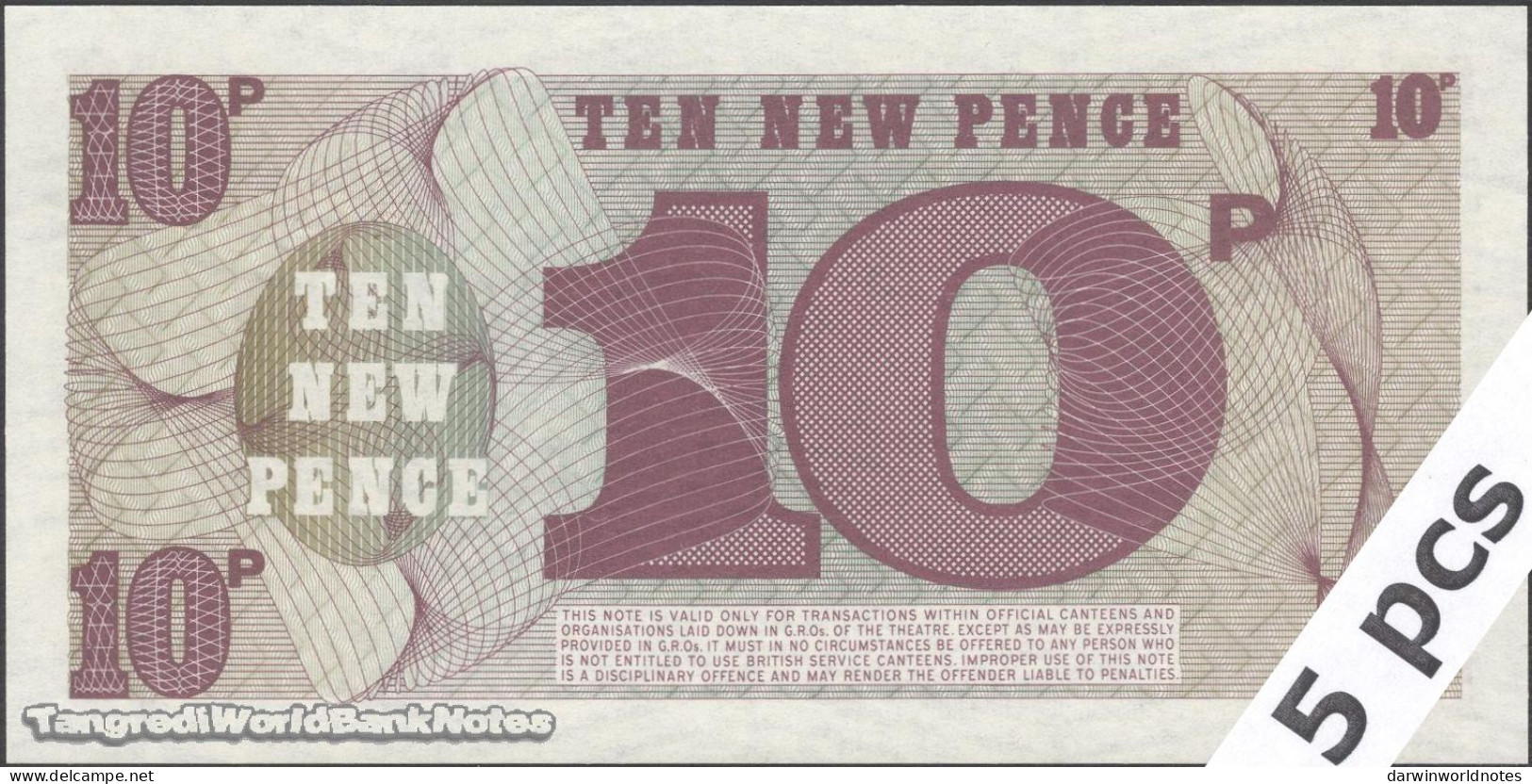 DWN - GREAT BRITAIN (Briish Armed Forces) P.M48 - 10 New Pence ND (1972) UNC - Various Prefixes - DEALERS LOT X 5 - Fuerzas Armadas Británicas & Recibos Especiales