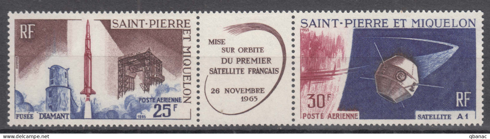 St. Pierre & Miquelon 1966 Satelite Mi#413-414 Strip Mint Never Hinged - Unused Stamps