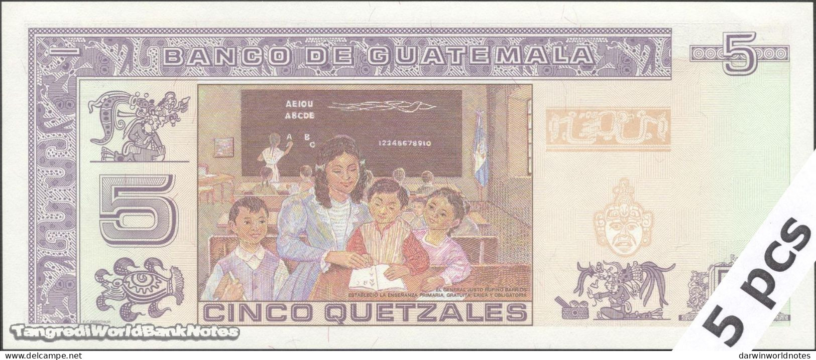 DWN - GUATEMALA P.106b - 5 Quetzales 2006 UNC - Various Prefixes - DEALERS LOT X 5 - Guatemala