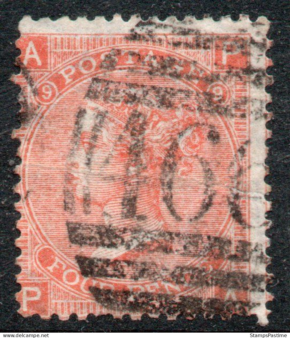 REINO UNIDO – GREAT BRITAIN Sello DETERIORADO X 4 Peniques Plancha N° 9 REINA Año 1865 – Valorizado En U$S 72.50 - Oblitérés