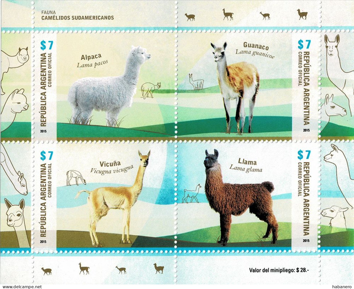 ARGENTINA 2015 Mi BL 149 FAUNA LAMAS MINT MINIATURE SHEET ** - Blocs-feuillets