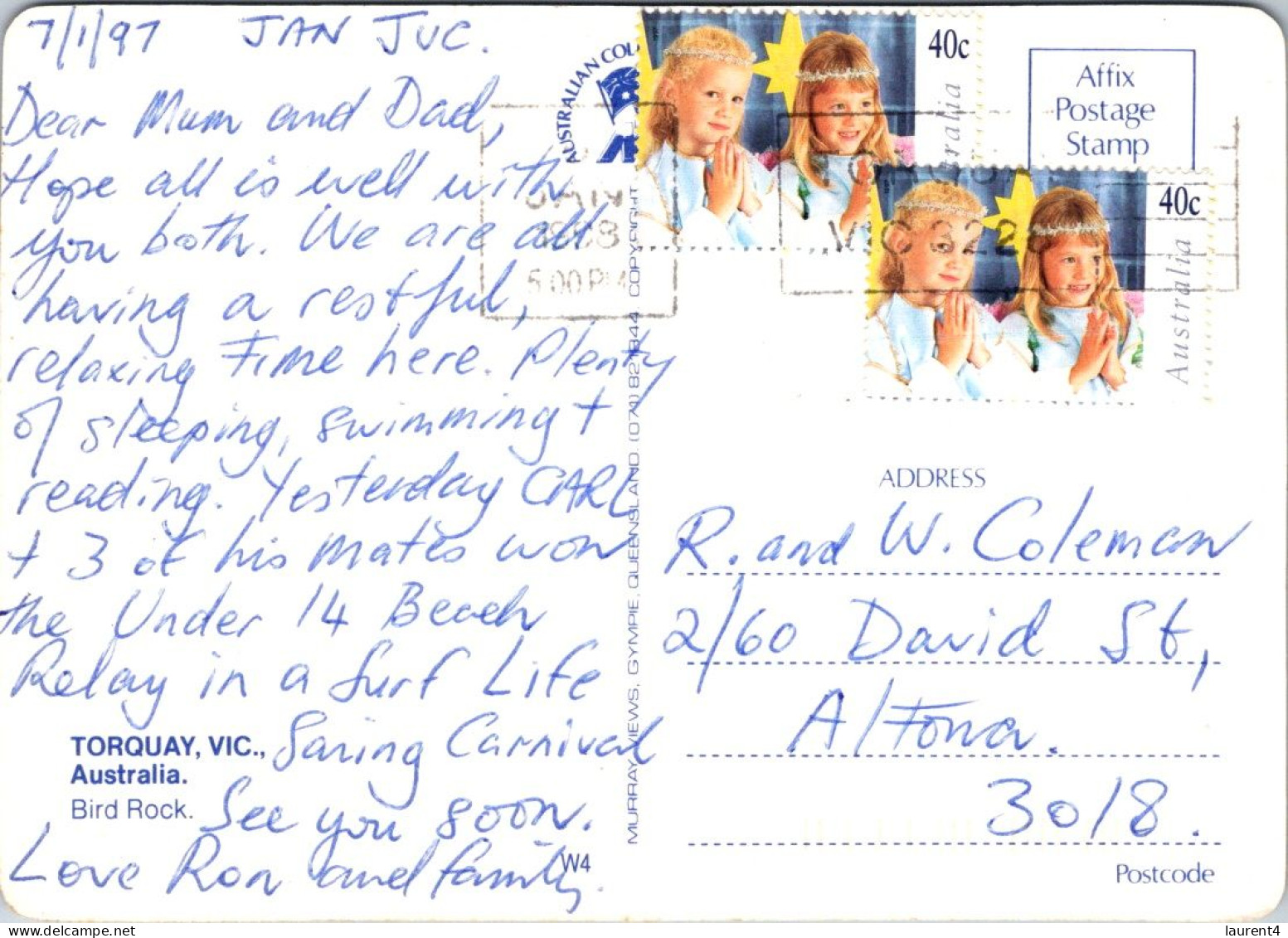 3-9-2023 (4 T 10) Australia - VIC - Bird Rock In Torquay (posted With Xmas Stamps Pair) - Altri & Non Classificati