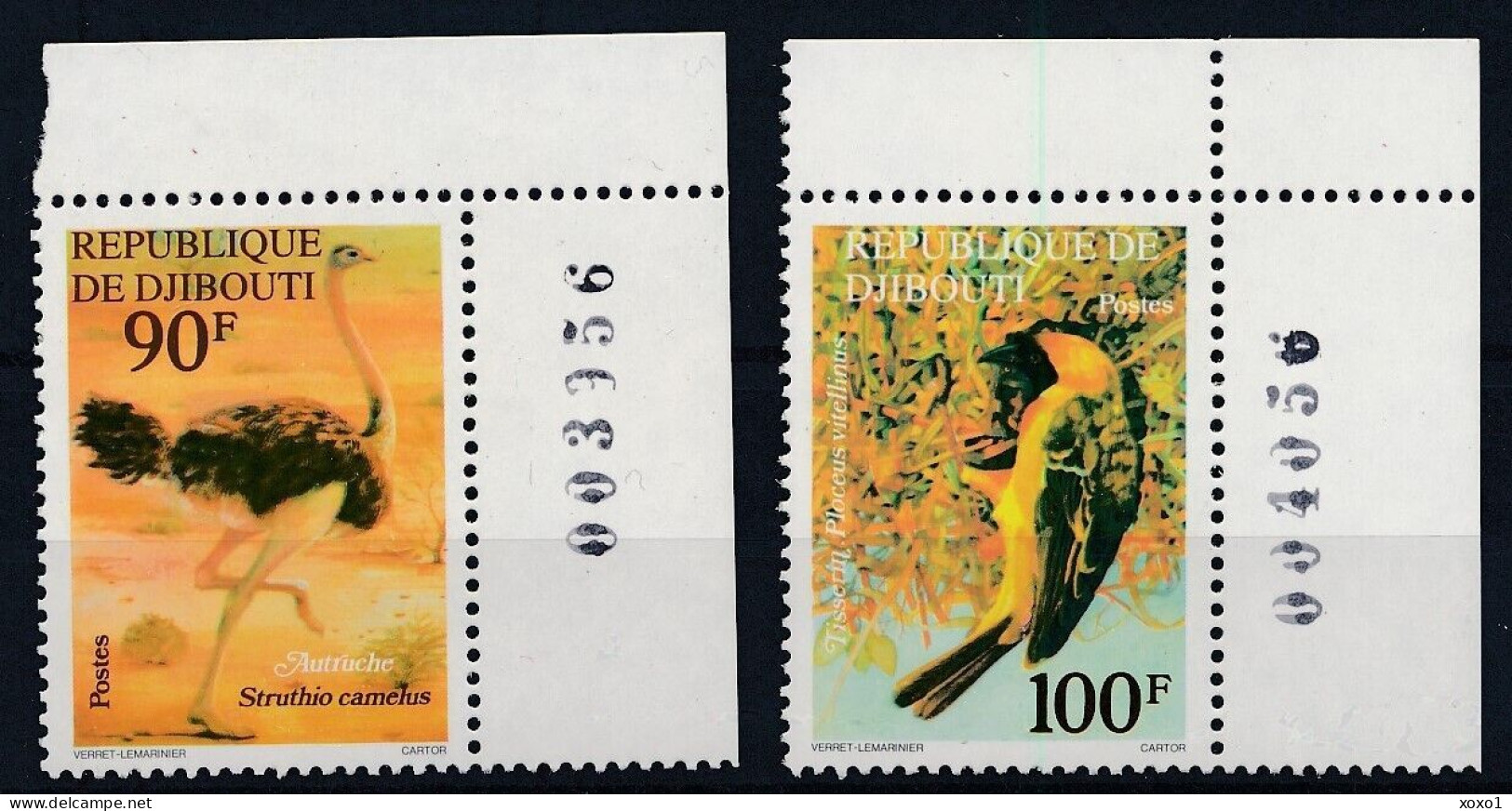 Djibouti 1977 MiNr. 199 - 200 Dschibuti Birds Common Ostrich, Vitelline Masked Weaver 2v MNH**  8,00 € - Straussen- Und Laufvögel