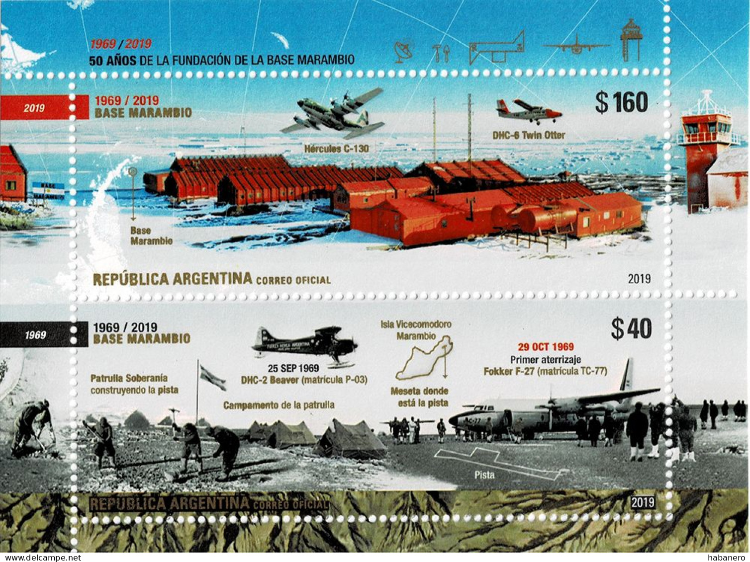 ARGENTINA 2019 Mi BL 166 50th ANNIVERSARY OF THE ANTARCTIC MARAMBIO BASE MINT MINIATURE SHEET ** - Research Programs