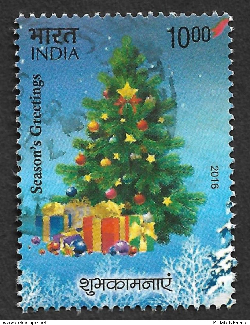 India 2016 Season's Greetings, Gift, Star, Christmas Theme, Tree, Snow Flake, Crystal, Rs 10 Used (**) Inde Indien - Gebraucht
