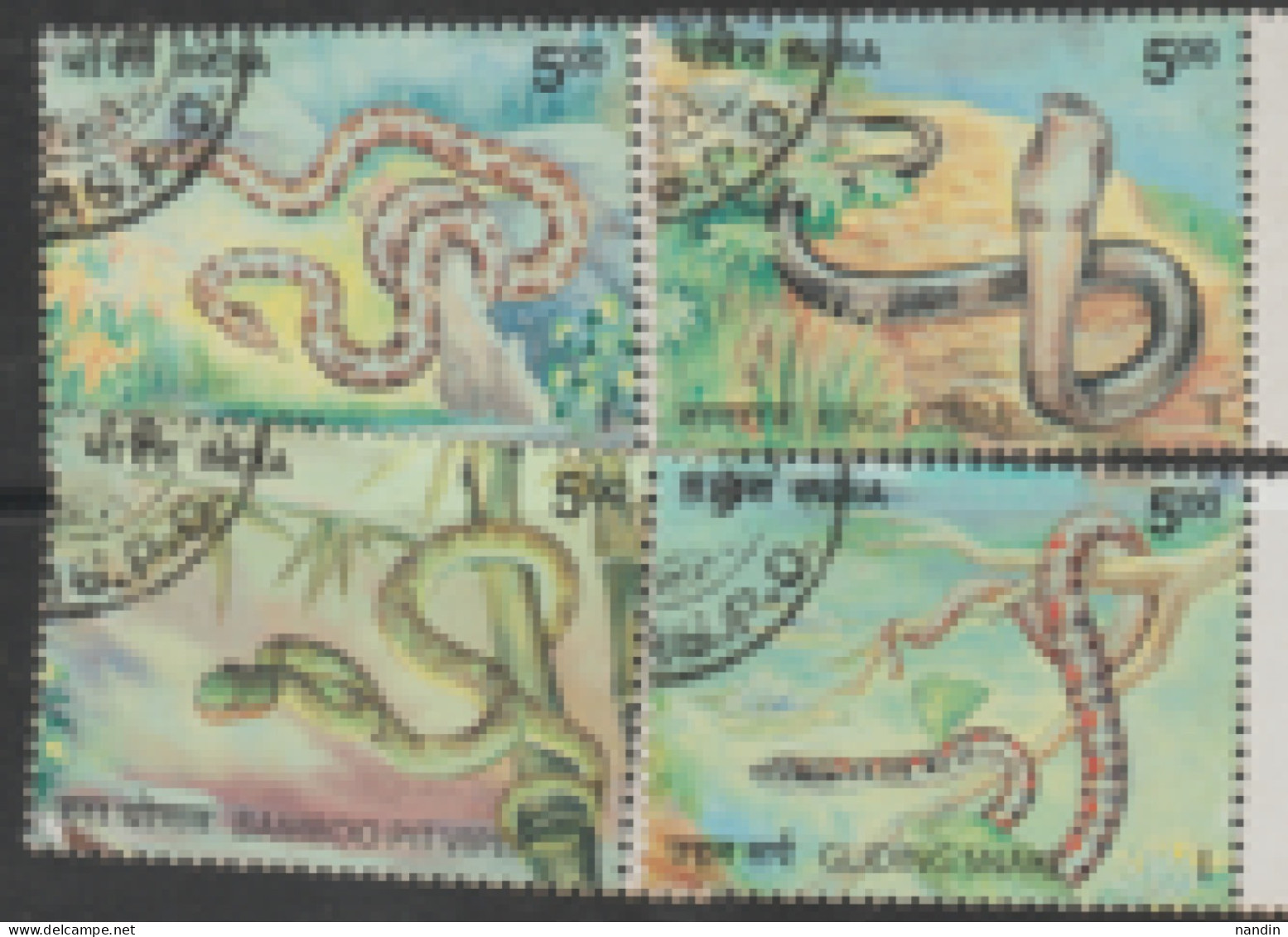 2003 USED STAMP FROM INDIA ON SNAKES/PYTHON/BAMBOO PIT VIPER/KING COBRA/GLIDING SNAKE - Gebruikt