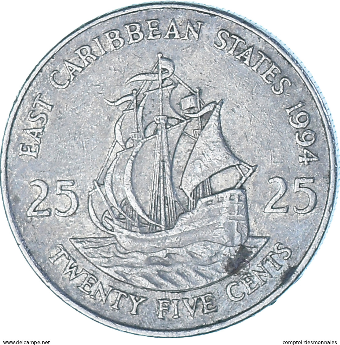Monnaie, Etats Des Caraibes Orientales, 25 Cents, 1994 - Territoires Britanniques Des Caraïbes