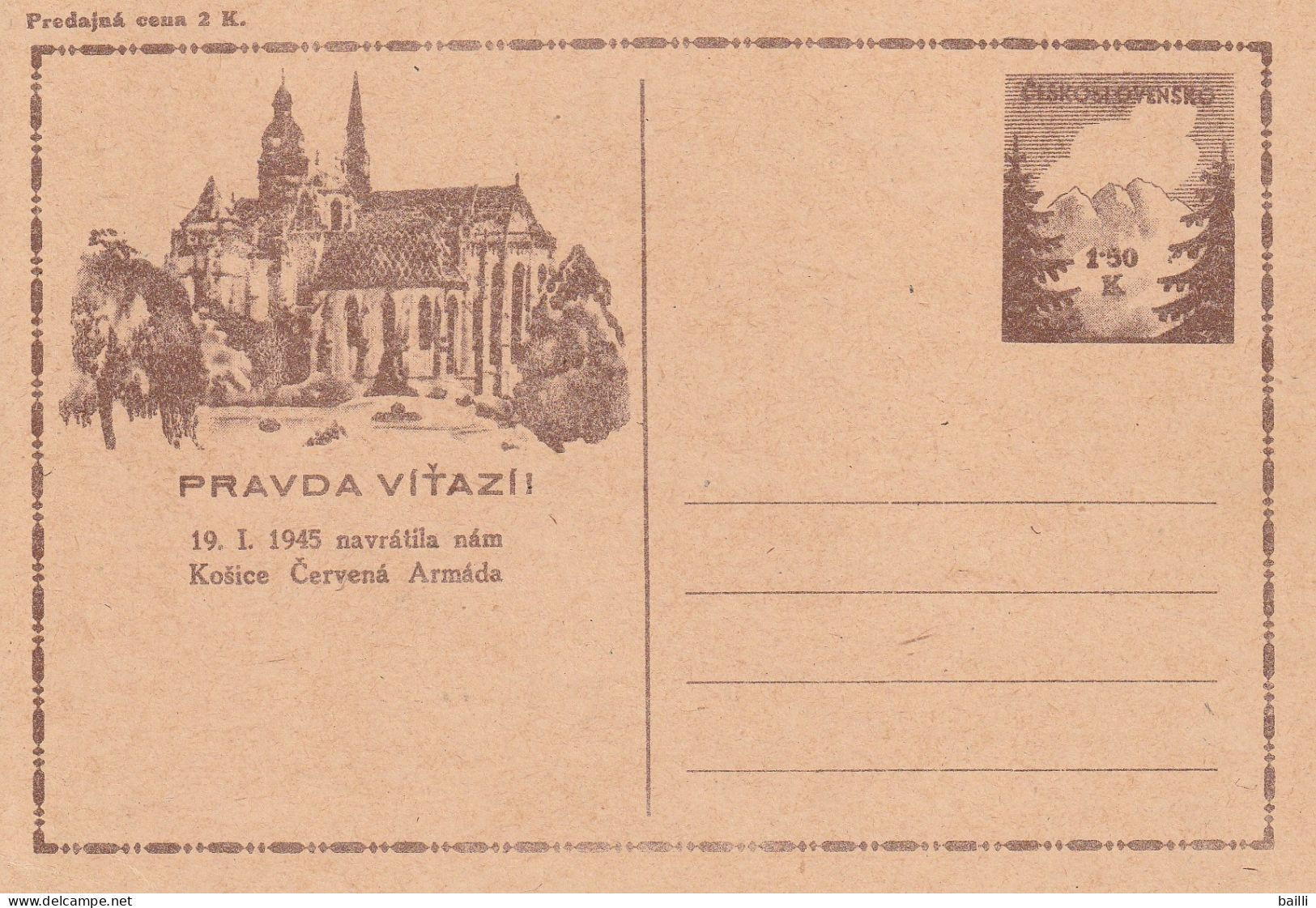 Tchécoslovaquie Entier Postal  Illustré 1945 - Cartes Postales