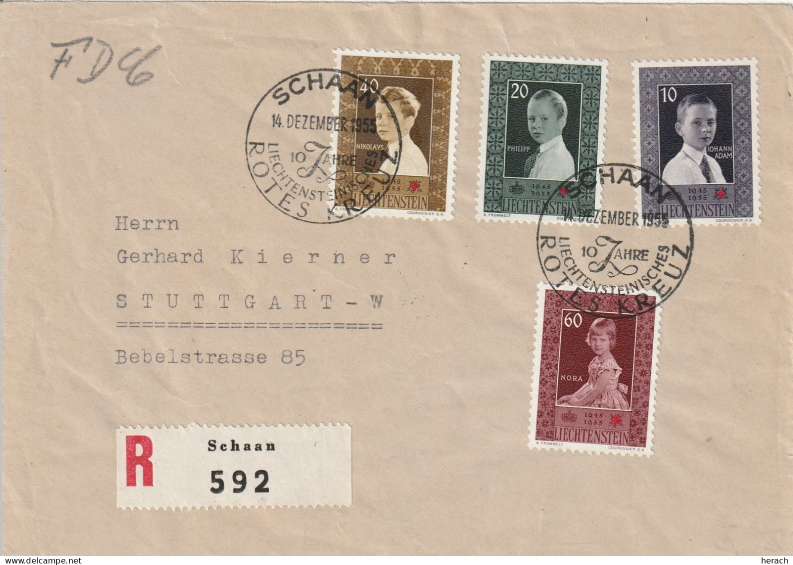 Liechtenstein Lettre Recommandée Schaan Pour L'Allemagne 1955 - Briefe U. Dokumente