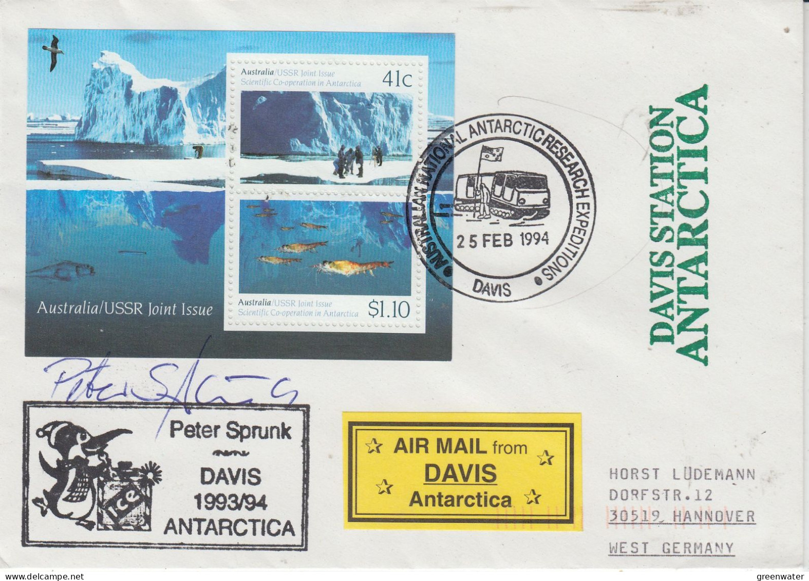 AAT 1994  Peter Sprunk Davis Signature Sprunk Ca Davis 25 FEB 1994 (ET186C). - Briefe U. Dokumente