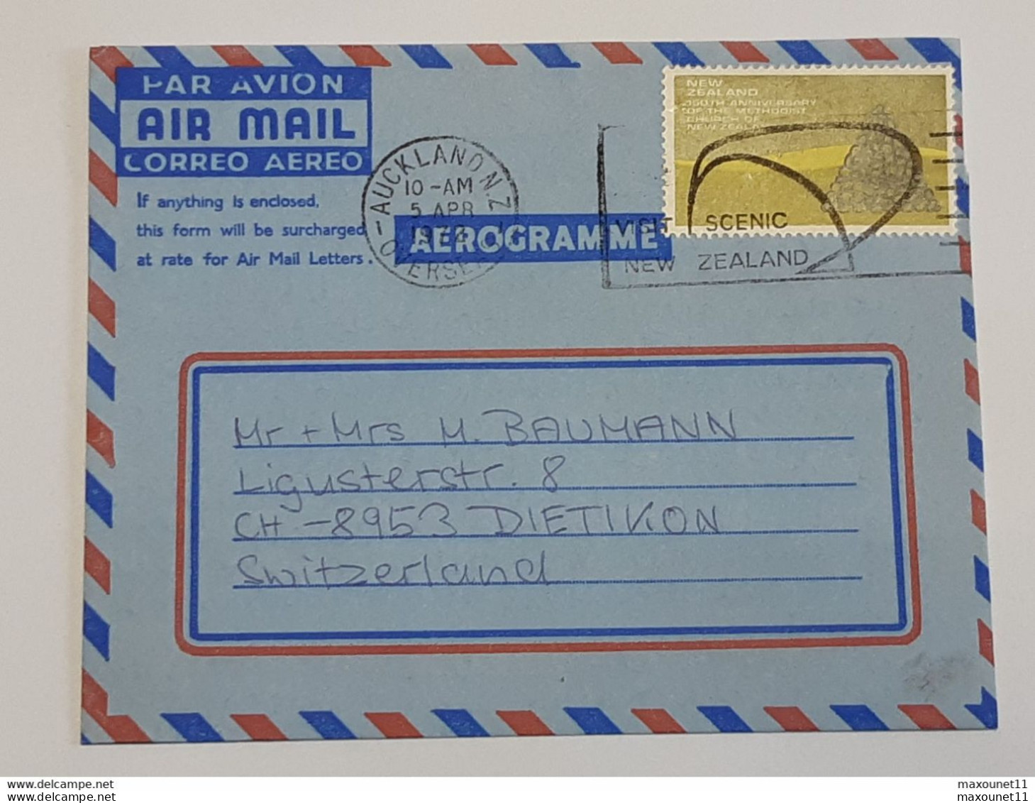 Timbre De Nouvelle-Zélande  - New Zealand Sur Aérogramme Envoyé De Auckland Vers Dietikon .. Lot120A . - Brieven En Documenten