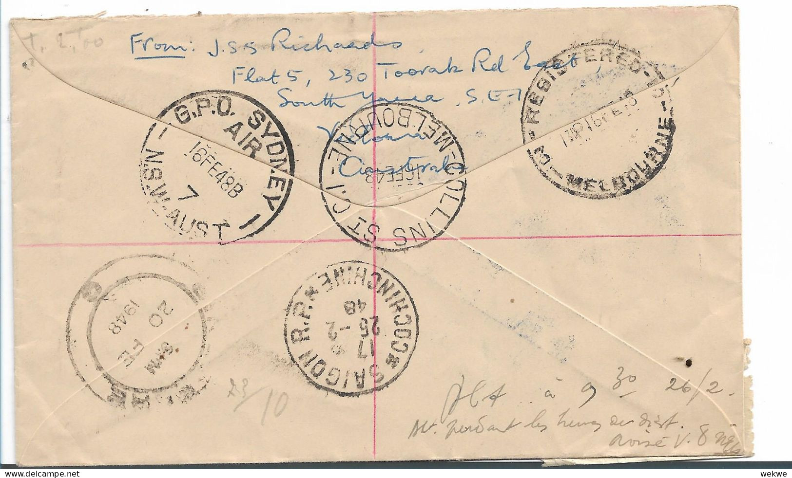 AUSTRALIEN 475 / Freimarken Von 1948 Auf Einschreiben FDC Nach Saigon, Indochina - Storia Postale