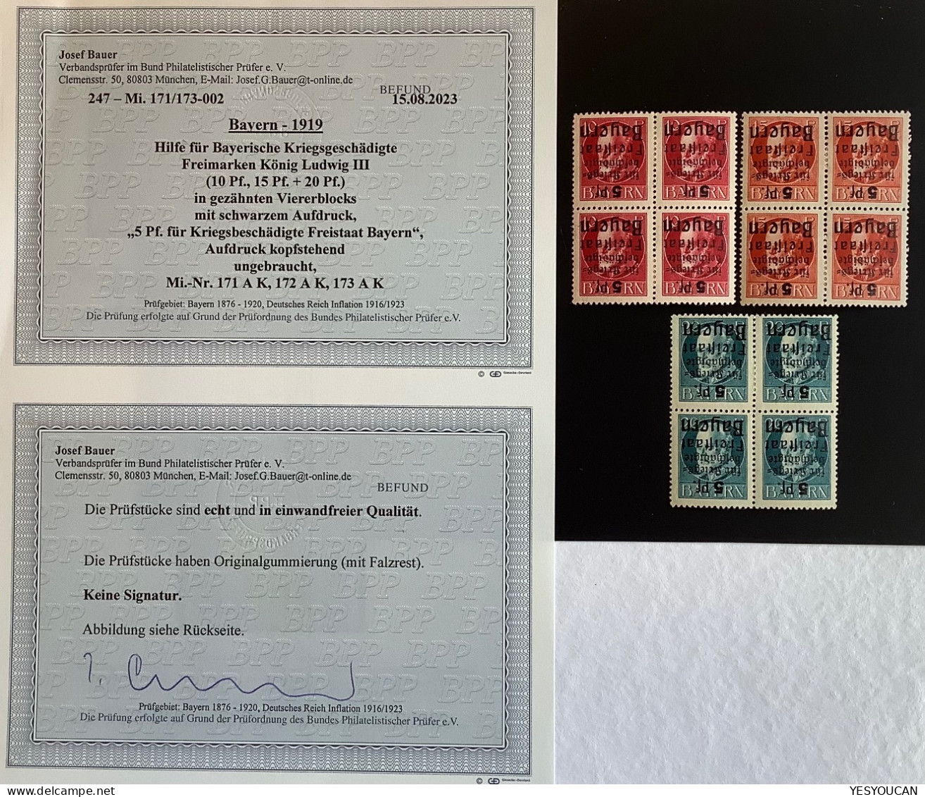 1919Kriegsgeschädigte Satz ABART KOPFST.AUFDR.Mi.171-173AK*/**BPP (Bayern WW1 1914-1918war Victims Guerre Victimes Krieg - Mint